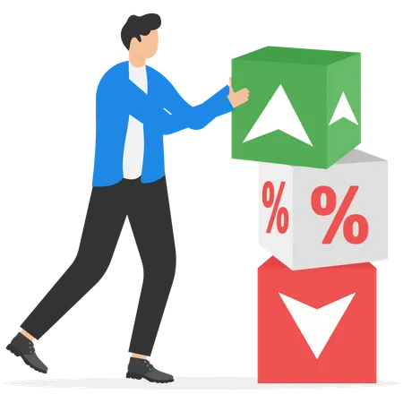 Businessman is arranging cube block displaying growth percentages  Illustration