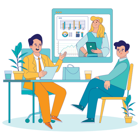 Businessman is attending online meeting with employees  Illustration
