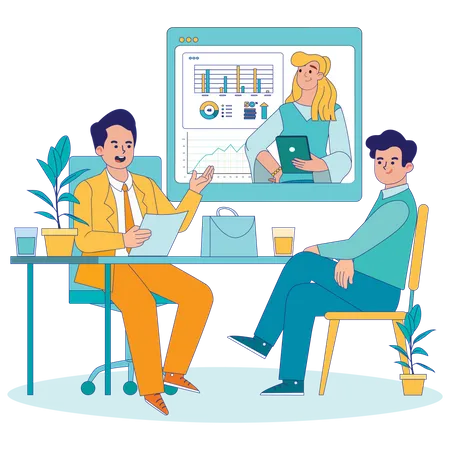 Businessman is attending online meeting with employees  Illustration