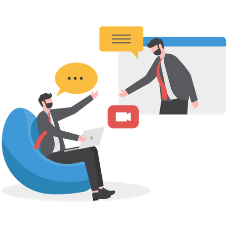 Businessman is attending online video call meeting  Illustration