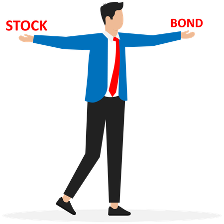 Businessman is balancing between stock and bonds  Illustration