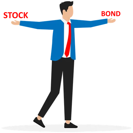 Businessman is balancing between stock and bonds  Illustration