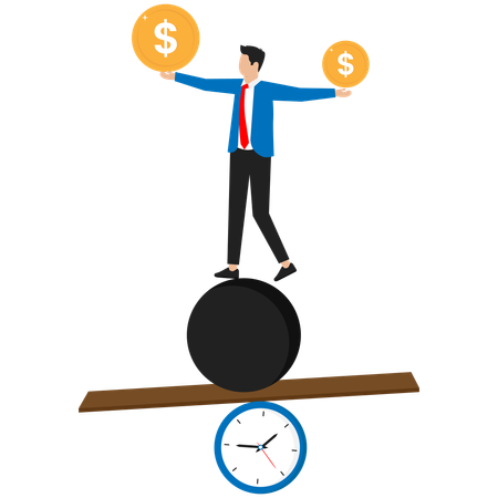 Businessman is balancing between time and finance  Illustration