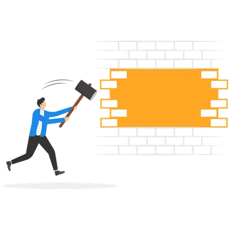 Businessman is blocking barriers  Illustration