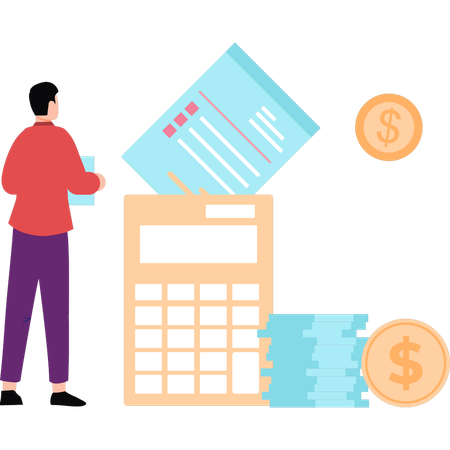 Businessman is calculating his finance  Illustration
