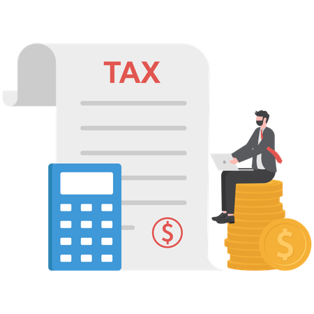 Businessman is calculating tax  Illustration