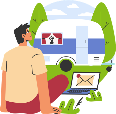 Businessman is camping in forest  Illustration