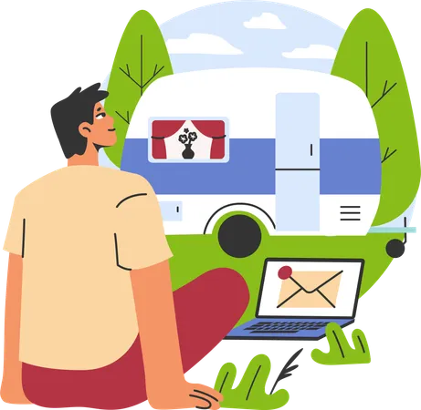 Businessman is camping in forest  Illustration