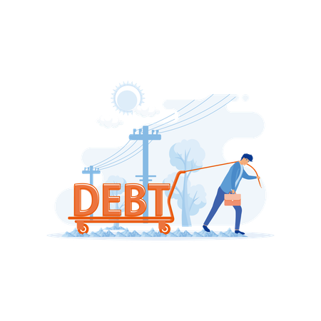 Businessman is carrying debt trolley  Illustration