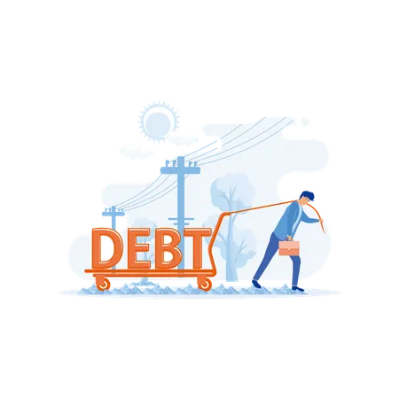 Businessman is carrying debt trolley  Illustration