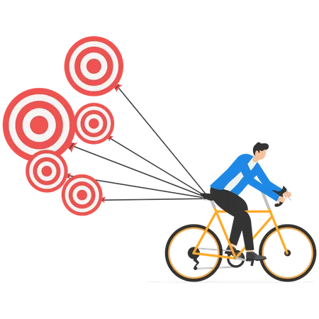 Businessman is carrying multiple goals on bicycle  イラスト