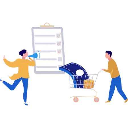 Businessman is carrying the trolley  Illustration