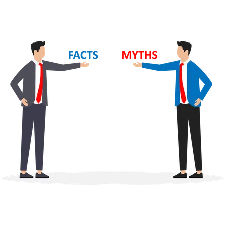 Businessman is choosing between facts and myths  Illustration
