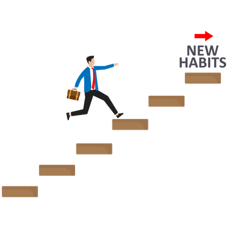 Businessman is climbing ladder to cater new habits  Illustration