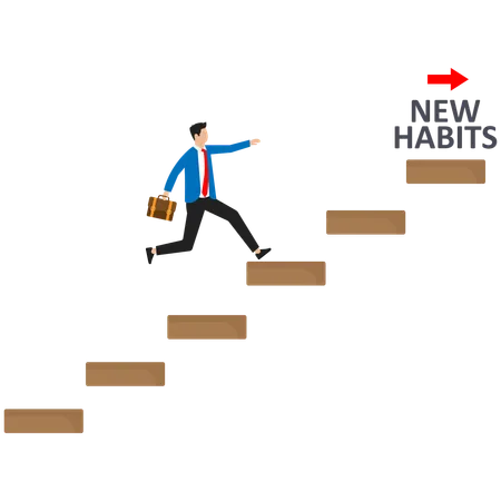 Businessman is climbing ladder to cater new habits  Illustration