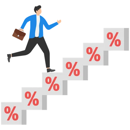 Businessman Is Climbing Stairs Made Of Cube Block With Percentage Symbol Icon Modern Flat Vector Illustration Illustration