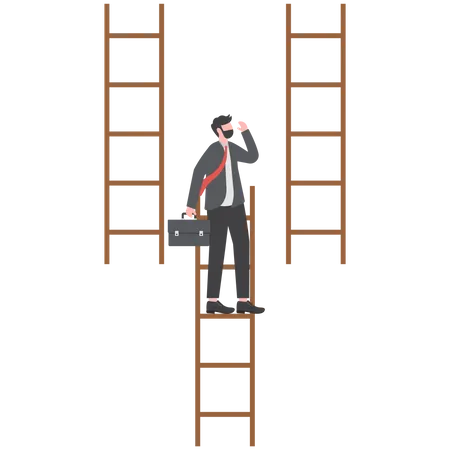 Change Job To Get Growth Opportunity New Career Path Development Transform Business To Improve For Success Or Achieve Target Concept Confidence Businessman Climb Up Ladder To Change To New Path Illustration