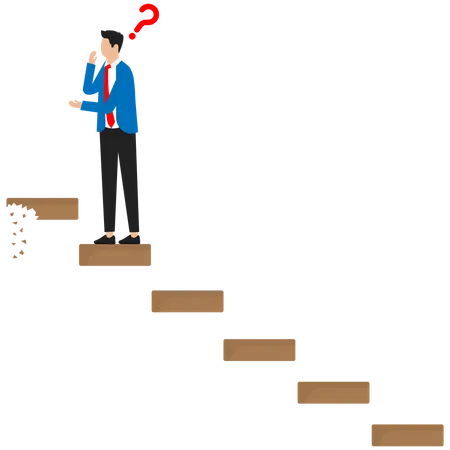 Businessman is confused among success steps  Illustration