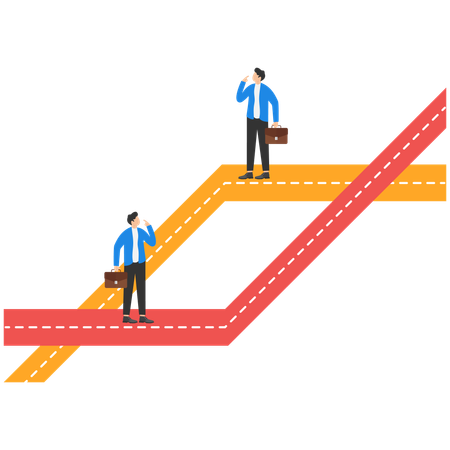 Businessman is confused in choosing correct path  Illustration