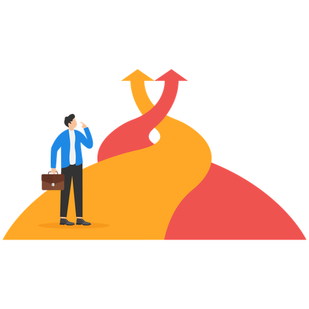 Businessman is confused in choosing correct path  Illustration