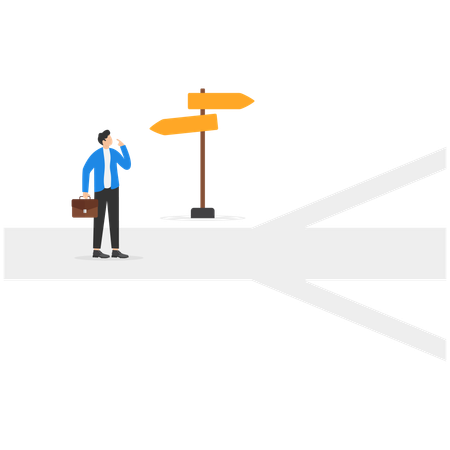 Businessman is confused in path direction  Illustration