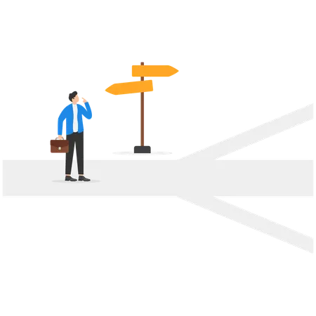 Businessman Is Confused In Path Direction Illustration