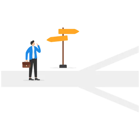 Businessman is confused in path direction  Illustration