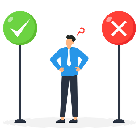 Businessman is confused to make correct decisions  일러스트레이션