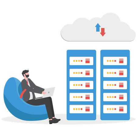 Businessman is connected to cloud server  Illustration