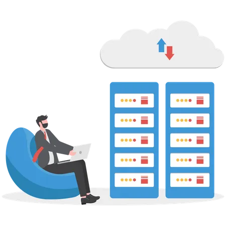 Businessman is connected to cloud server  Illustration