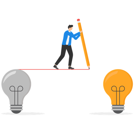Businessman is creating new ideas and implementing it  Illustration