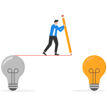 Businessman is creating new ideas and implementing it  Illustration