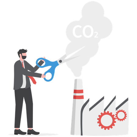 Businessman is cutting off carbon dioxide emission  Illustration