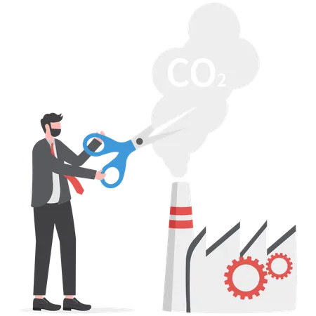 Businessman Is Cutting Off Carbon Dioxide Emission Illustration