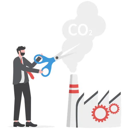 Businessman is cutting off carbon dioxide emission  Illustration