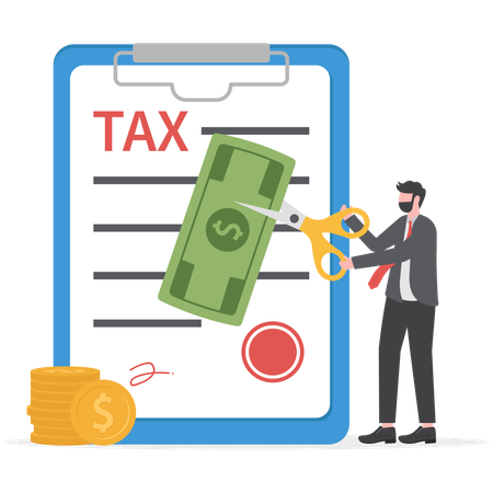 Businessman is cutting tax expense  Illustration