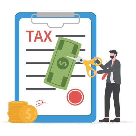 Businessman is cutting tax expense  Illustration