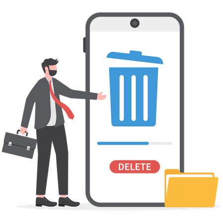 Businessman is deleting all files  Illustration