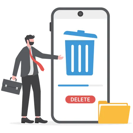 Businessman is deleting all files  Illustration