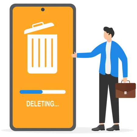 Businessman is deleting unwanted data from his phone  Illustration