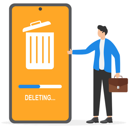 Businessman is deleting unwanted data from his phone  Illustration