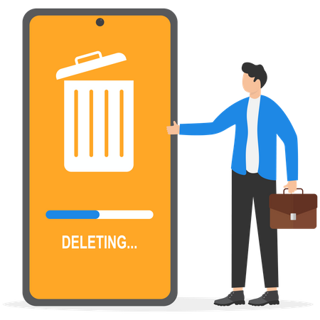 Businessman is deleting unwanted data from his phone  Illustration