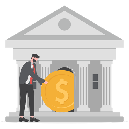 Businessman is depositing his money in bank  Illustration