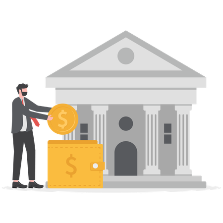 Businessman is depositing money in bank  Illustration