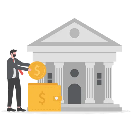 Businessman is depositing money in bank  Illustration