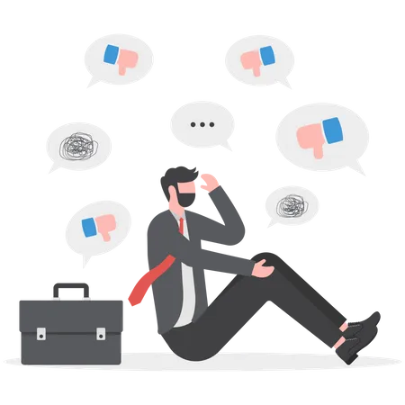 Cyber Bullying Depressed Businessman Sitting On The Floor Social Media Side Effects Illustration