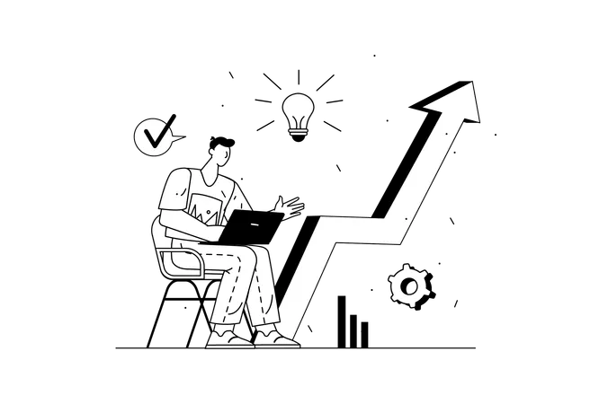 Businessman is developing his startup idea  Illustration