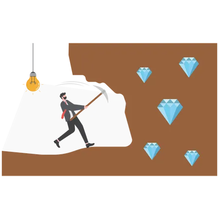 Businessman Digging For Diamond Concept Illustration