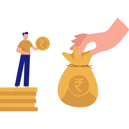 A Boy Is Holding A Coin Illustration