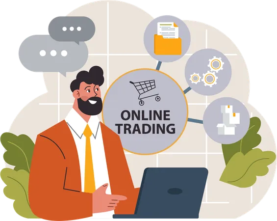 Businessman is doing online trading  Illustration